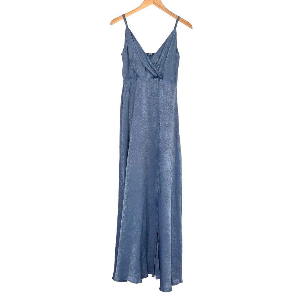 SOLD Lulus Constantine Slate Blue Satin Maxi Dress Gown Old Hollywood Medium - Picture 4 of 11